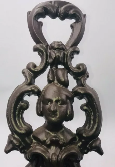 Pair VTG Cast Iron Country Style Fireplace Mahogany Finish Andiron Chenet 15.5"T
