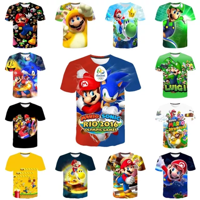 Kids Super Mario 3D Print Casual Short Sleeve T-shirt Boys Girls Tshirt Top Tee