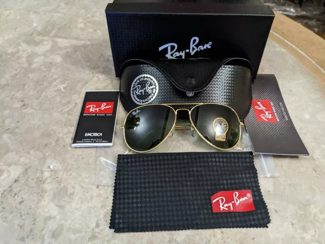 Brand NEW Ray-Ban RB3025 Gold Frames Aviator Sunglasses 58MM G15 Glass Lenses