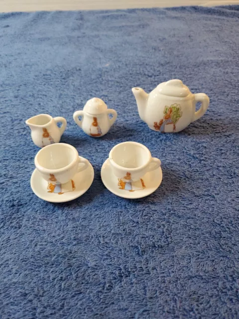 Child's Tea Set Service for 2 Bunnies Rabbits Easter Vintage 1974 B. Shackman 