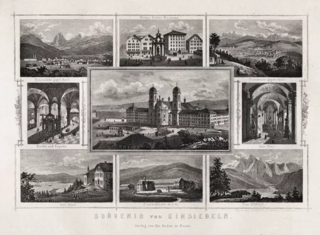 Einsiedeln Monastère Ville Canton de Schwyz Suisse Gravure Table en Acier 1850