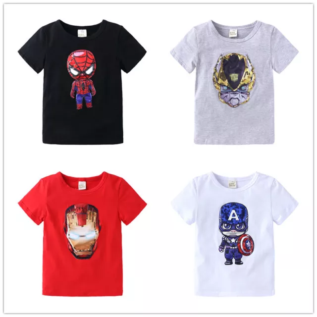 Spider Man Short Sleeve Kids Girls Boys LED T Shirt Top Frozon Birthday Gift