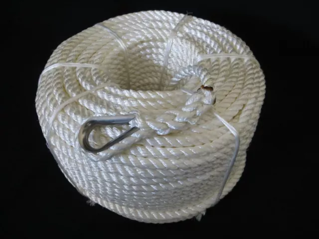 50M X 8Mm Nylon Rope With Stainless Steel Thimble  1525Kg Capacity