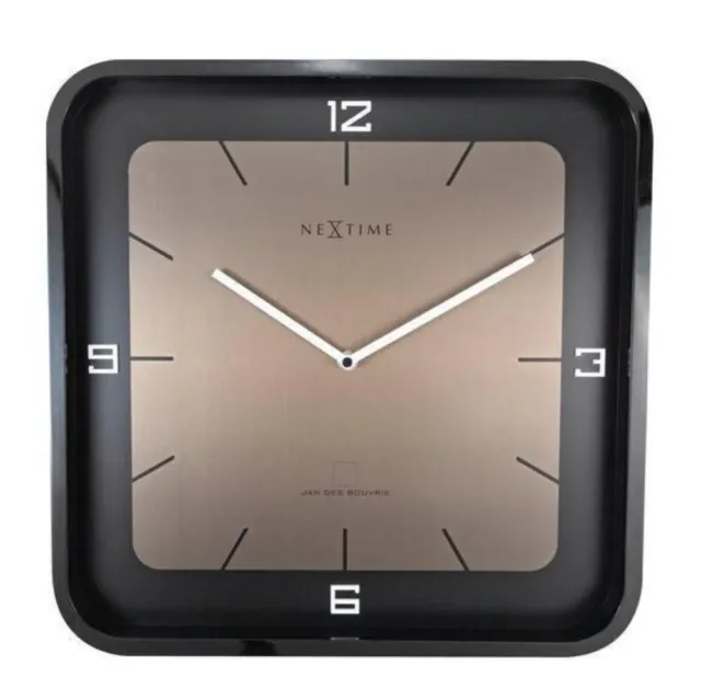 NeXtime Designer Horloge Murale 40x40x4cm Bois Square Wall Noir Neuf Emballage
