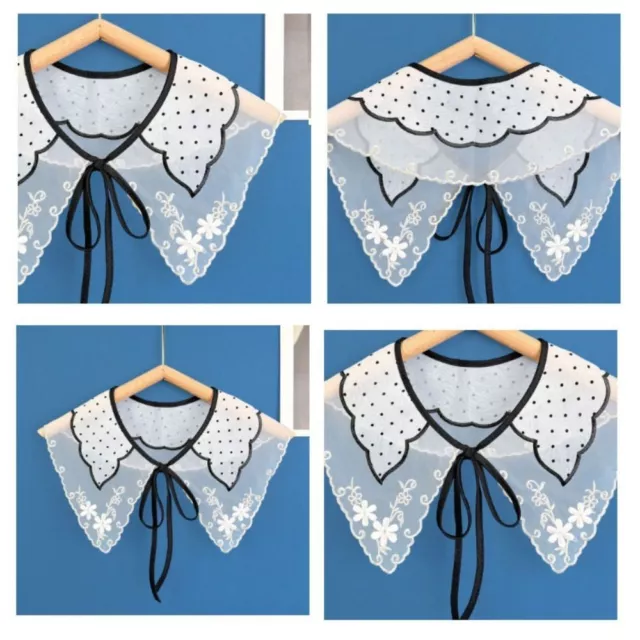 Lace Up Shawl Polka Dot Embroidered Collar Organza Detachable Shirt Collar