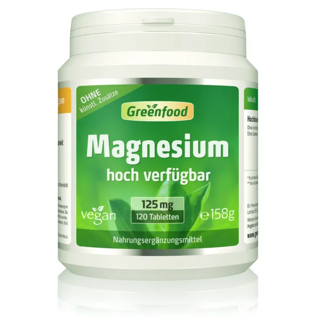 Greenfood Magnesium, Tagesbedarf, 120 Tabletten, Vegan.