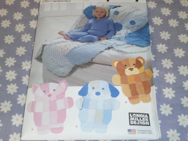 Simplicity 9674 Animal Rag Quilts Or Throws  Bear Dog & Cat Pattern Uncut