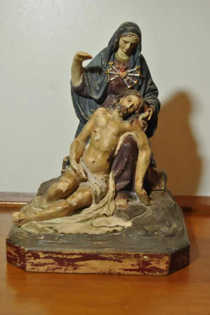 Escultura Estatua Antigua Religioso Estuco Española Arte Olot Jesús Cristo Maria