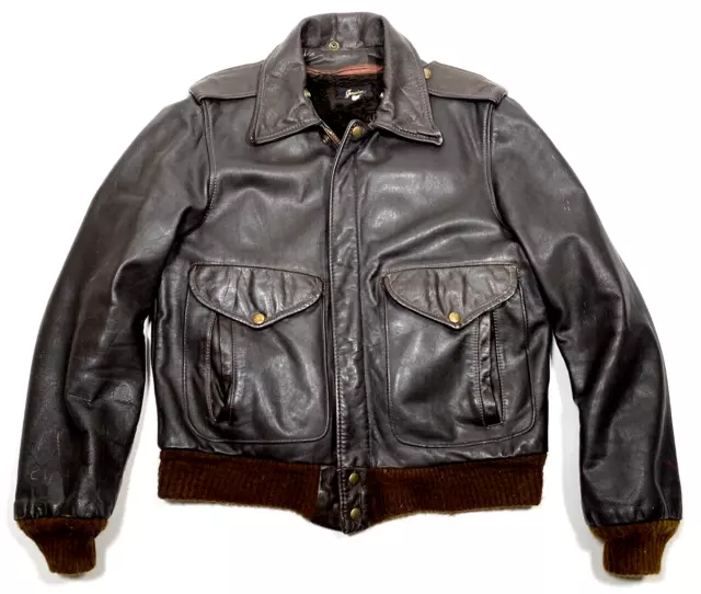 Vtg 50s 60s Flight Jacket Leather Bomber A-2 Army Airforce USA sz 38 Talon Zip