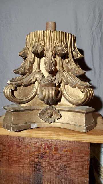 Antique Decorative Architectural Salvage Carved Oak Column Capital 3