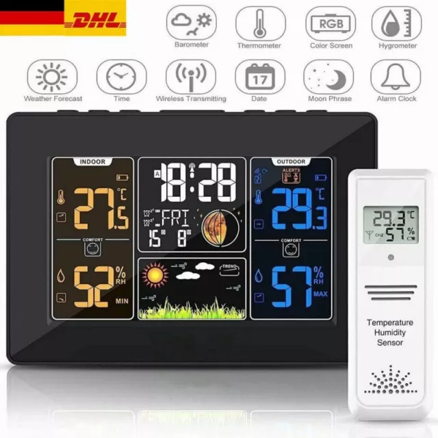 Wetterstation Thermometer Mit Farbdisplay Innen-Außensensor Digitale Wecker