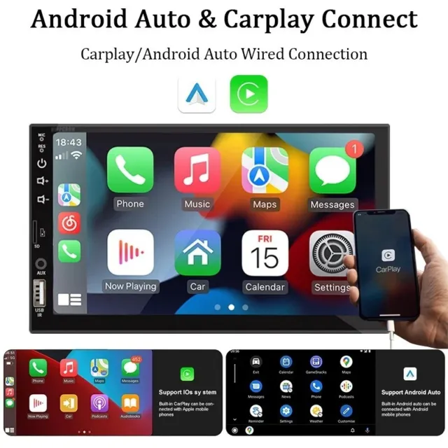 Autoradio Carplay 1 Din, 7 en effet, Android Auto