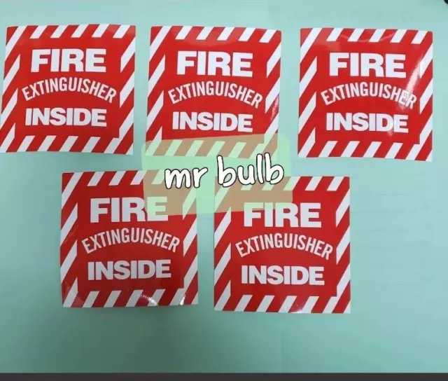 🤡🔥🧯5 pcs  FIRE EXTINGUISHER SIGN INSIDE   4x4  SELF ADHESIVE VINYL  🤡🔥🧯