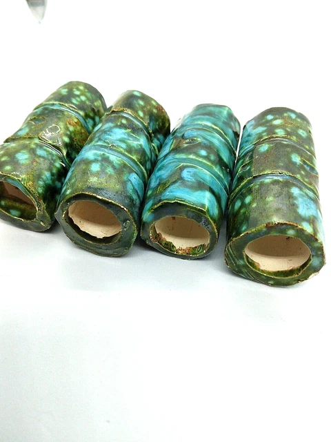 Vintage Macrame Beads Ceramic Hand Made Bead Speckled Blue and Green 3