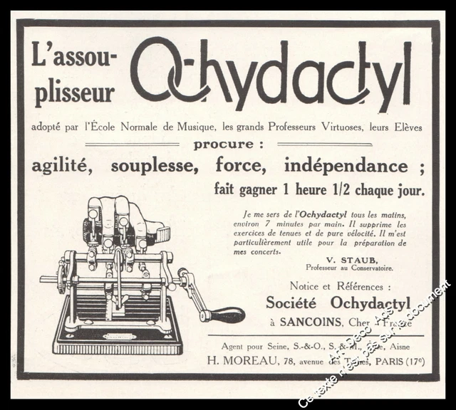 Publicité Assouplisseur de doigts Piano Instrument de Musique Sancoins Gers 1926