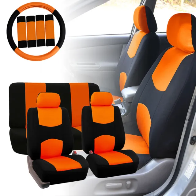 Car Seat Covers for Auto Orange w/ Steering Wheel/Belt Pads/Head Rests