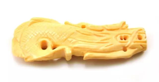 2 x Vintage Oriental Bone Carved Bead Hand Carve Charm Pendant Disc Dragon