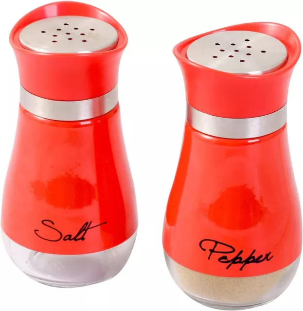 Salt and Pepper Shakers Stainless Steel and Glass Set (Penguin Red)