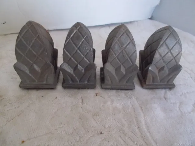 Lot of 4- Cast Iron Fence Finials Caps Pine Cone Shape for 1" Post