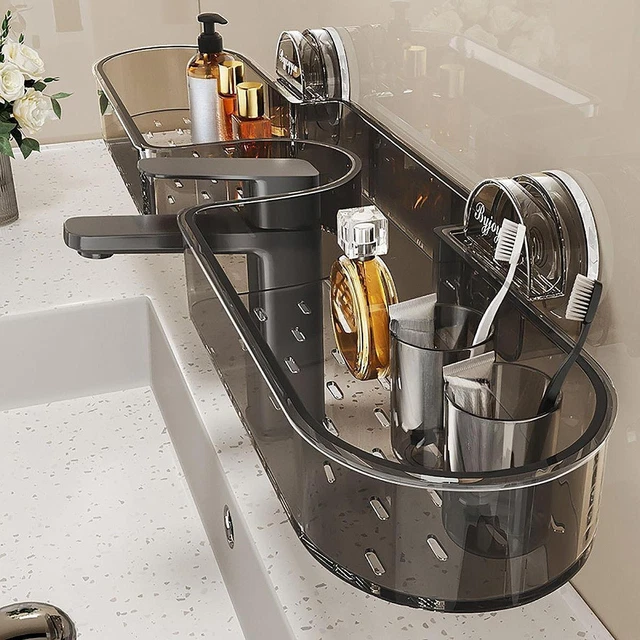 Organiseur D'Évier à Ventouse - Support De Rangement Pour Robinet, Comptoir Cuisine Ou Salle De Bain - Amovible