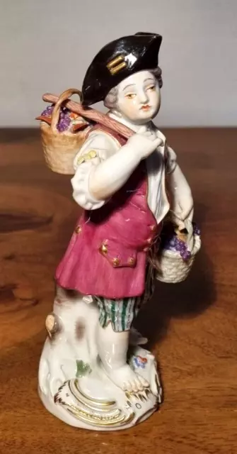 Meissen Porzellan Figur, Gärtnerkind als Winzer, 1. Wahl, H 14 cm, polychrom rar 3