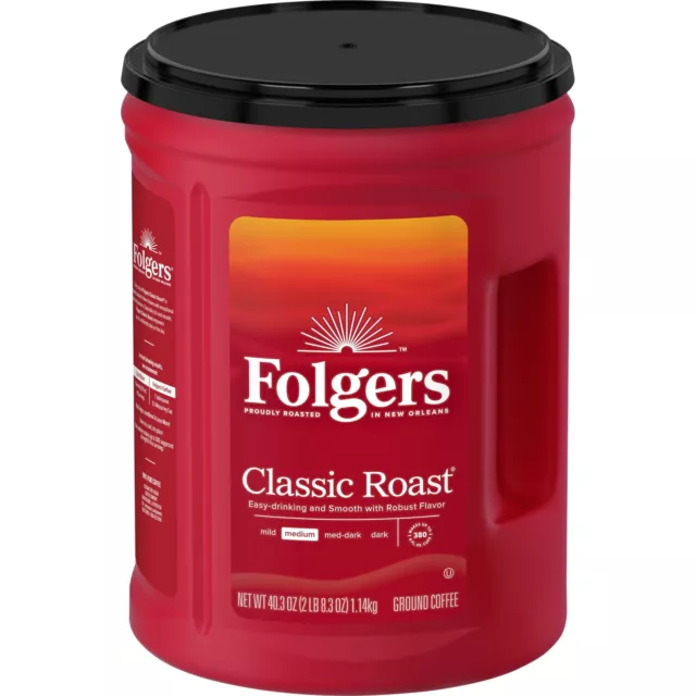 (2 pack) Folgers Classic Roast Ground Coffee, Medium Roast, 40.3-Ounce Canister
