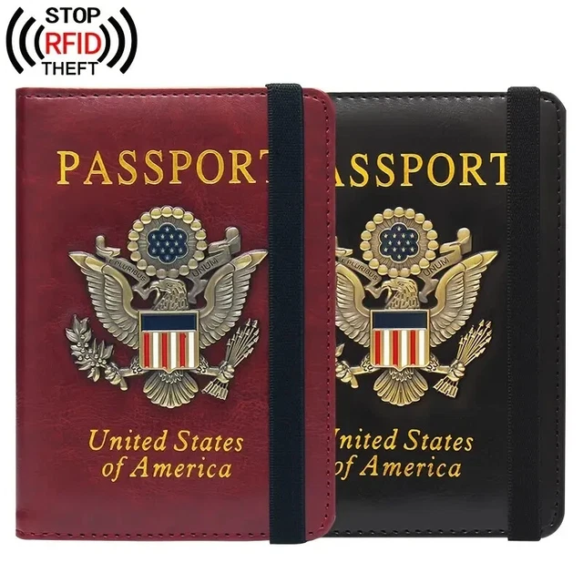 Leather Passport and Vaccine Card Holder Combo, RFID Blocking Passport Holder