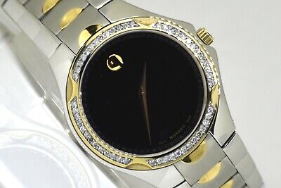 New Movado Luno Two-Tone Silver and Gold Men's Watch 0606381 Custom Diamonds