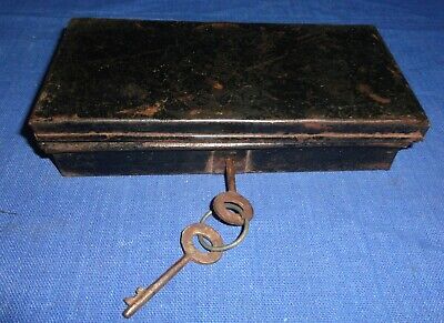 Vintage Old Collectible Nice Fitted Small Heavy Iron Box With Lock & Two Keys