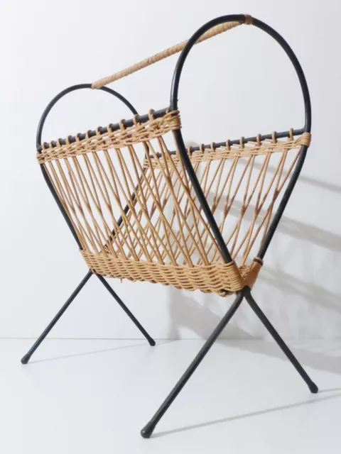 Adorabile Portariviste Vimini Rattan Tipico 1950 Vintage 50S Magazine Rack