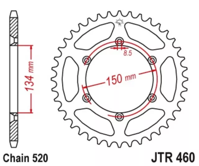 JT SPROCKETS Corona plato trasmision de acero autolimpiable 50 460 520