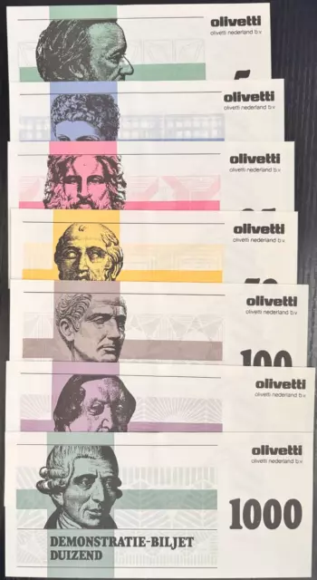 TEST NOTE SET of 7, OLIVETTE Nederland, 5, 10, 25, 50, 100, 250, 1000 UNITS