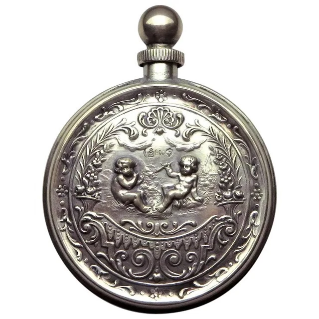 Antique 800 Silver Schleissner & Sohne German Hanau Cherub Perfume Flask Bottle