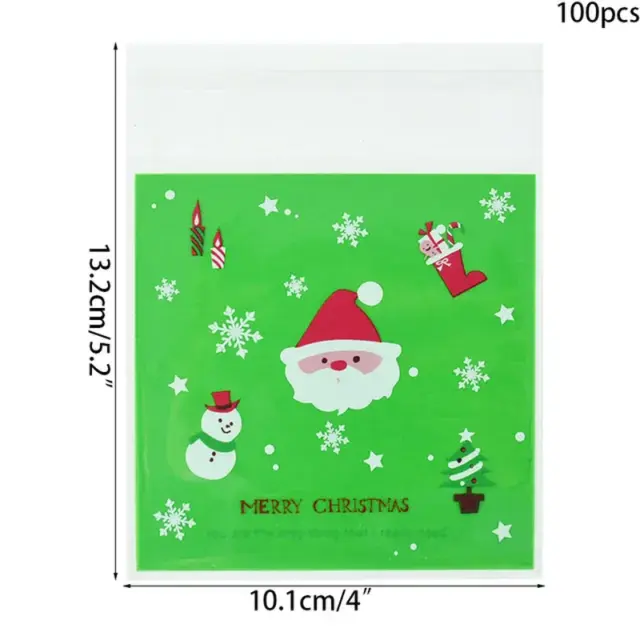 100pcs Navidad Santa Muñeco Galleta Bolsas Regalo Snack Vacaciones de Plástico