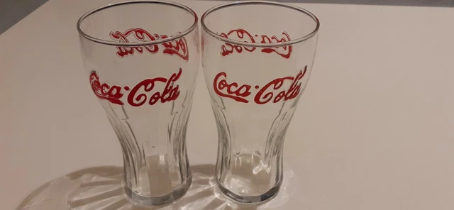 Classic Coca Cola Glasses Pair Of Raised Logo In Red Excellent Condition