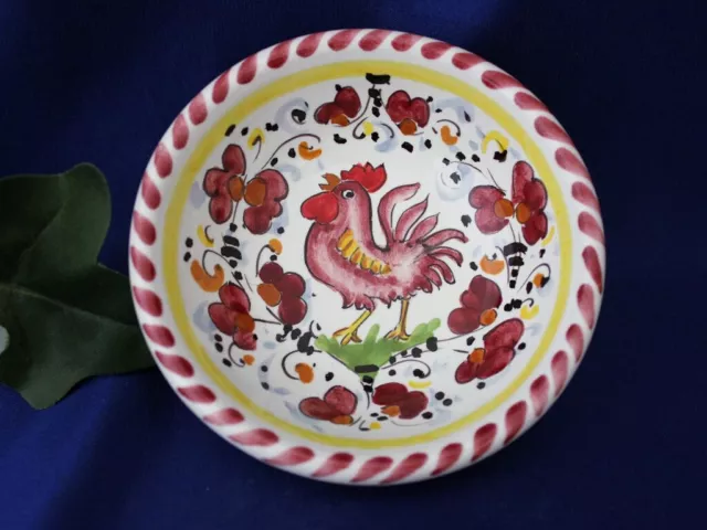 Italian Pottery Orvieto Tuscan Rooster Red Olive Oil Dipping Bowl Dish