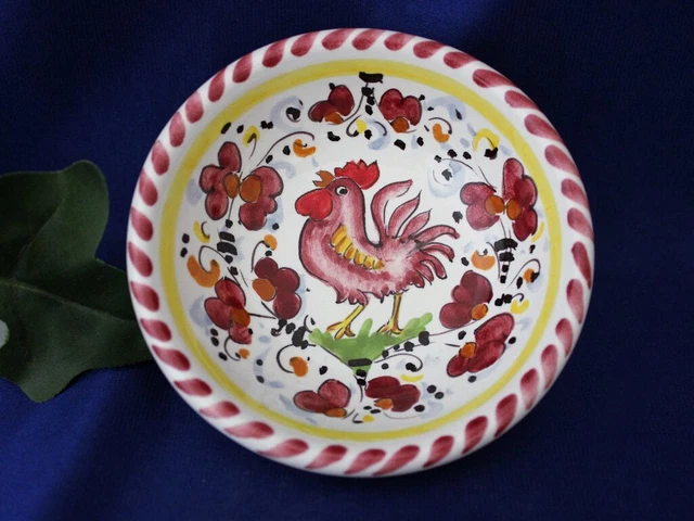 Italian Pottery Orvieto Tuscan Rooster Red Olive Oil Dipping Bowl Dish