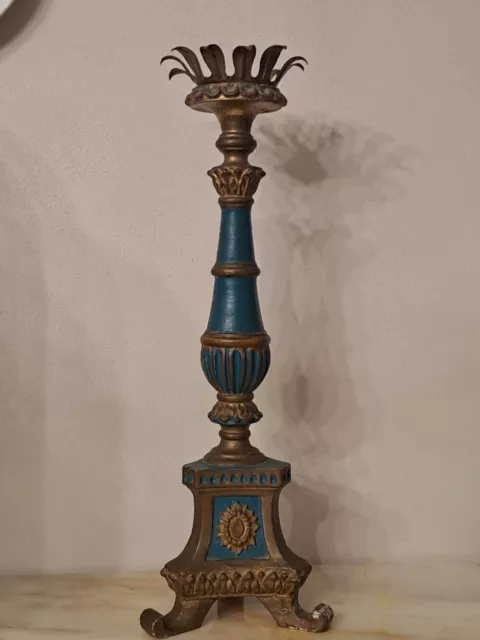 Candeliere Candelabro antico in legno