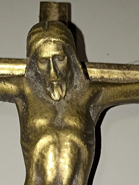 Pendentif Croix Avec Christ Ancien En Bronze Doré - Occasion Vintage