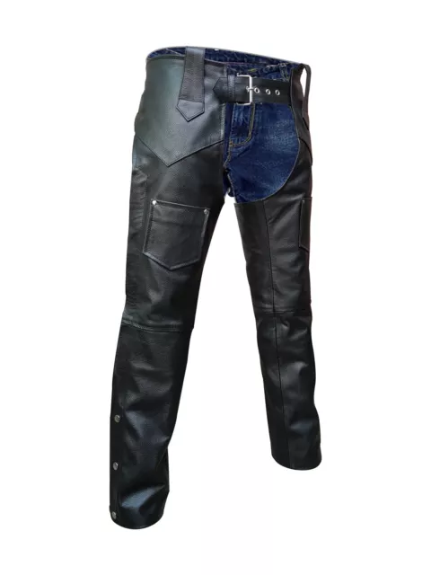 Mens Bikers Motorcycle Chaps Real Leather Black Jeans Sleek & Sexy Trouser Pants