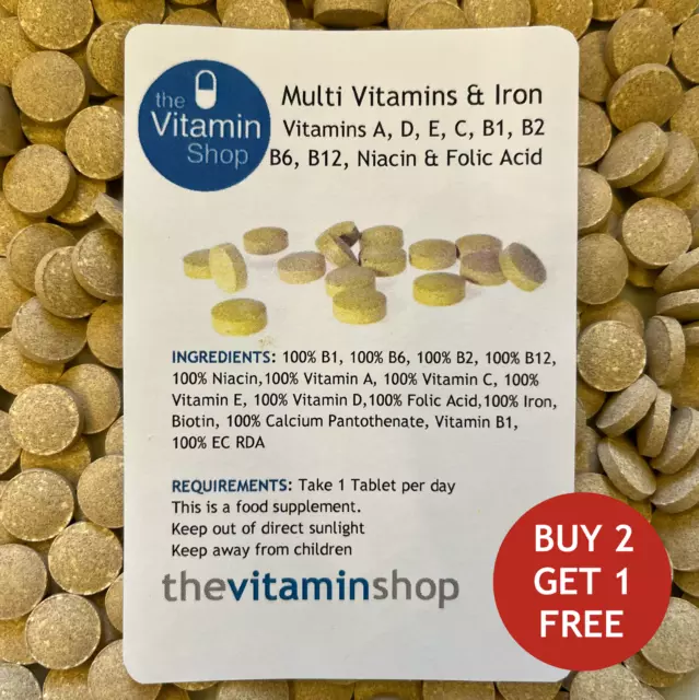 Multivitamins & Iron Vegan Tablets | 30 60 90 180 & 360 Packs | For Men & Women.