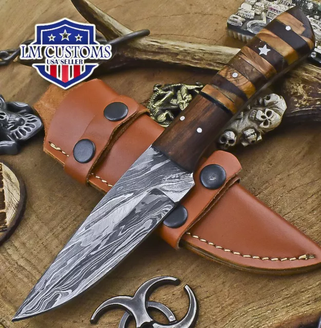 Custom Skinner Knife Twist Damascus Walnut Wood Wooden Bolster Hunter