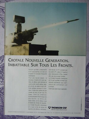 9/1974 PUB THOMSON CSF SYSTEME CROTALE ANTI AIRCRAFT WEAPON SYSTEM ORIGINAL AD 