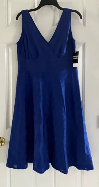 Sandra Darren Dress 12 Blue Fit & Flare Sleeveless Eyelet Knee Length Cotton NWT