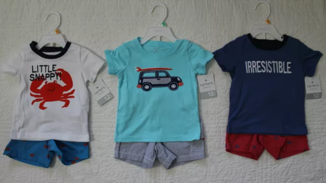 New Baby Boys Carters 2 Piece Set Shirt Shorts Little Snappy Crab Irresistible