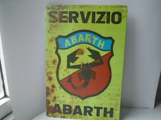 Large retro style Servizio Abarth tin advertising sign, garage, service, car