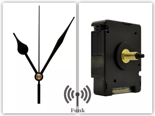 Funkuhrwerk DCF Funkuhr lautlos geräuschlos Uhrzeiger Satz Schwarz 70 mm #176