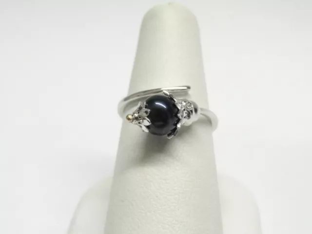 Bague en or Blanc 18 KT 750 avec Perle Noir Diamants 0,03 CT Neuf Collezio