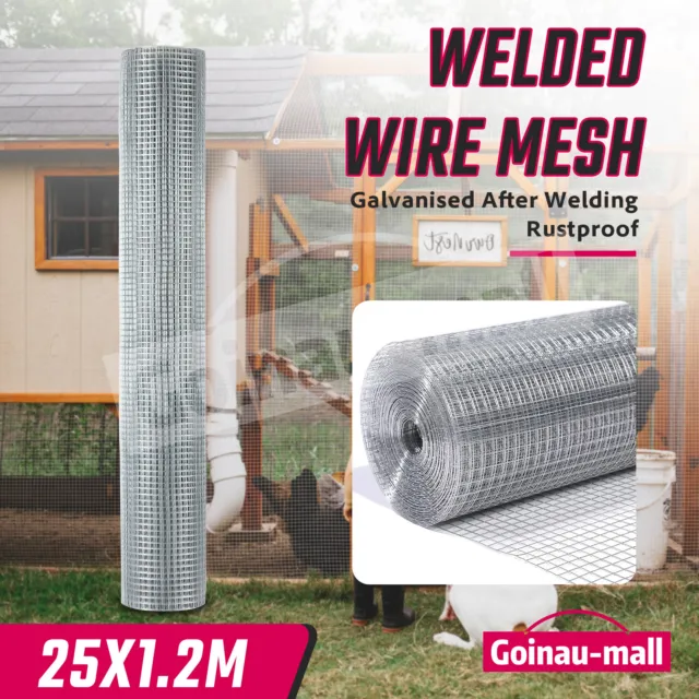 25M Roll Galvanised Welded Wire Mesh Animal Fence Garden Chicken Coop Fencing