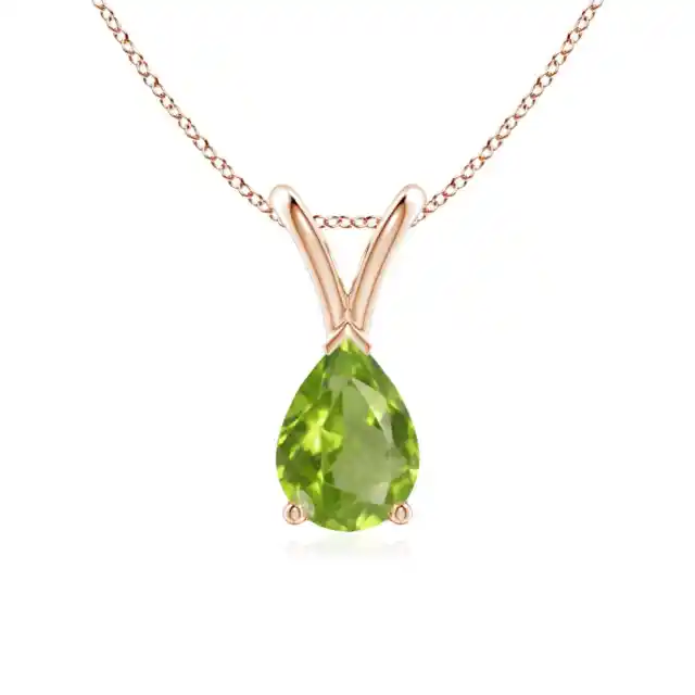 ANGARA V-Bale Pear-Shaped Peridot Solitaire Pendant in 14K Solid Gold | 18"Chain